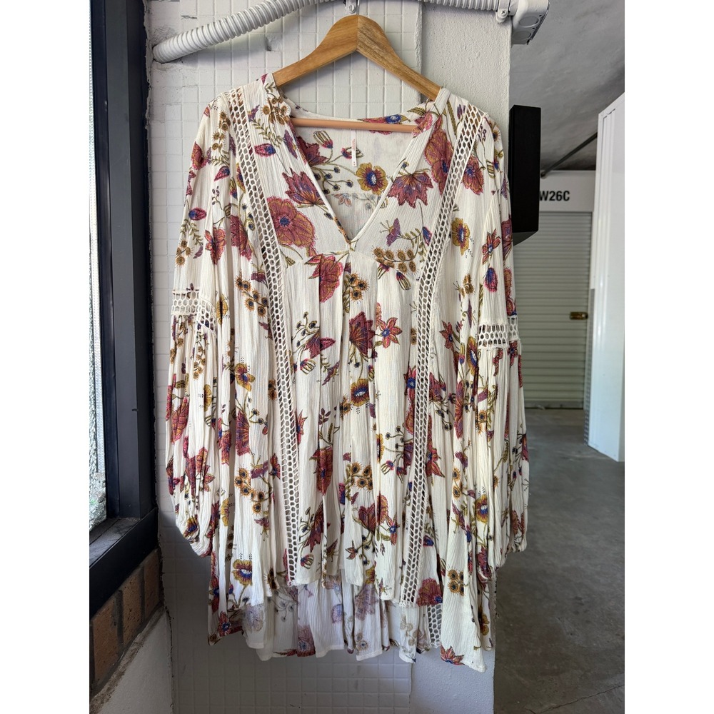 Free People Just The Two Of Us Mixed Printed Tunic M Floral Boho Rayon - Picture 2 of 10